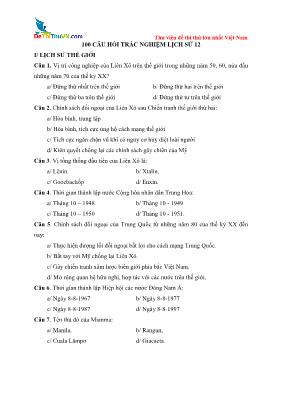 100 Câu hỏi trắc nghiệm Lịch sử 12